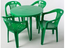 Комплект пластиковой мебели, круглый стол и 4 кресла Комфорт-1, цвет: зеленый