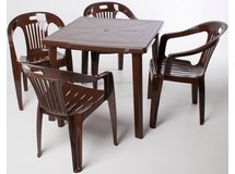Комплект пластиковой мебели, квадратный стол и 4 кресла Комфорт-1, цвет: шоколадный